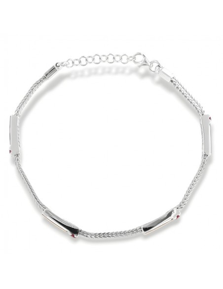 Bacciale Argento Rodiato Quadrispiga Zirconi Rossi [fab3b8ed]