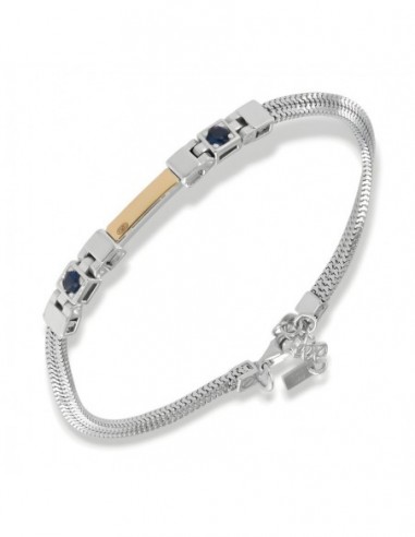 Bracciale Argento Rodiato Piastra Oro Zirconi Blu [5c5de6c3]