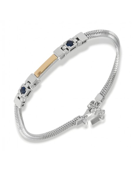 Bracciale Argento Rodiato Piastra Oro Zirconi Blu [5c5de6c3]