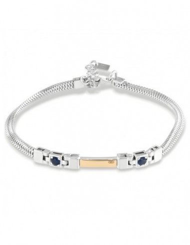 Bracciale Argento Rodiato Piastra Oro Zirconi Blu [75cabce7]