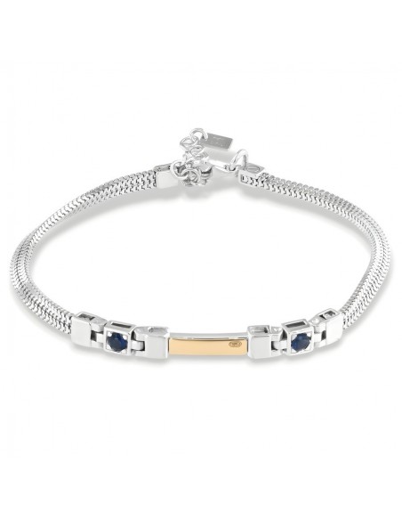 Bracciale Argento Rodiato Piastra Oro Zirconi Blu [75cabce7]