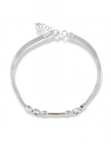 Bracciale Argento Rodiato Piastra Oro Zirconi Blu [c2d77de3]