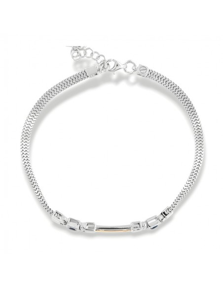 Bracciale Argento Rodiato Piastra Oro Zirconi Blu [c2d77de3]