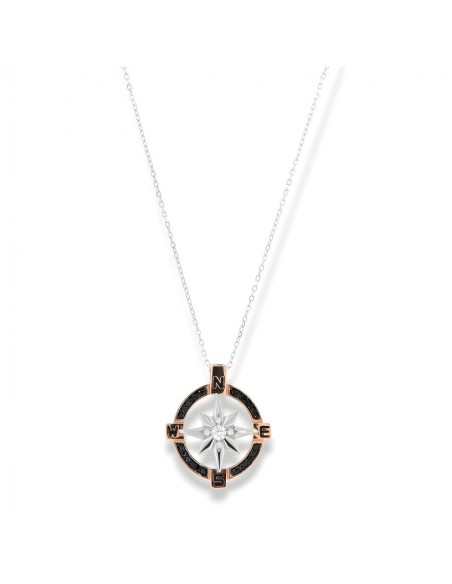 Collana Argento Rodiato Rosa Dei Venti Zirconi Neri [40df2712]