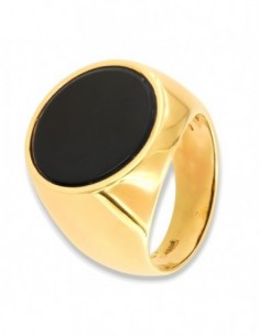Anello Oro Giallo Chevalier Tondo Onice Nera [2fff053d]