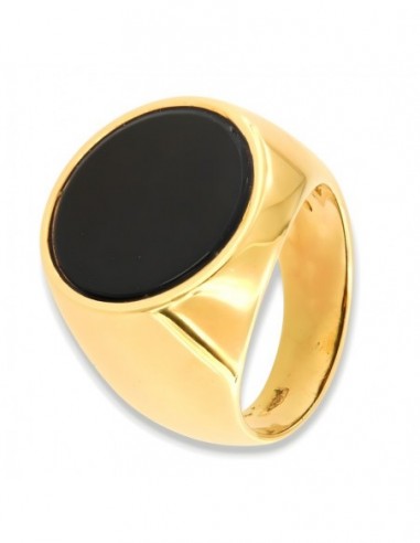 Anello Oro Giallo Chevalier Tondo Onice Nera [2fff053d]