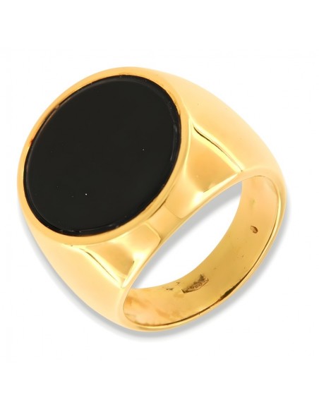 Anello Oro Giallo Chevalier Tondo Onice Nera [c57fc40f]