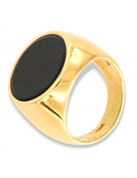 Anello Oro Giallo Chevalier Tondo Onice Nera [c02f8311]