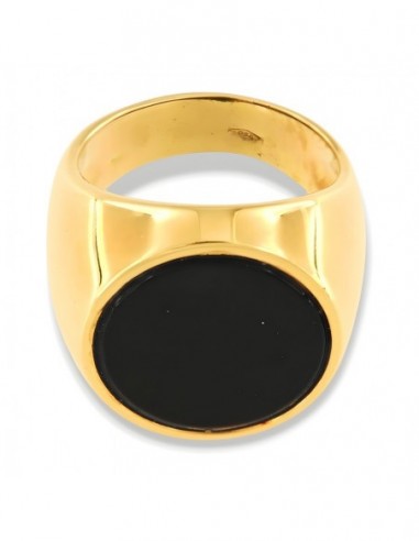 Anello Oro Giallo Chevalier Tondo Onice Nera [ae140118]