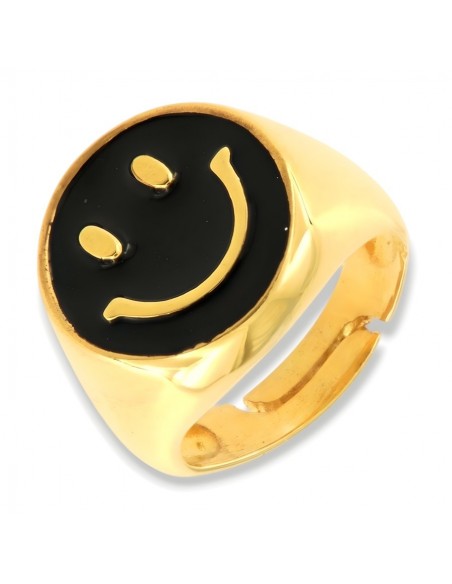 Anello Argento Dorato Chevalier Smile Nero [d25f19db]