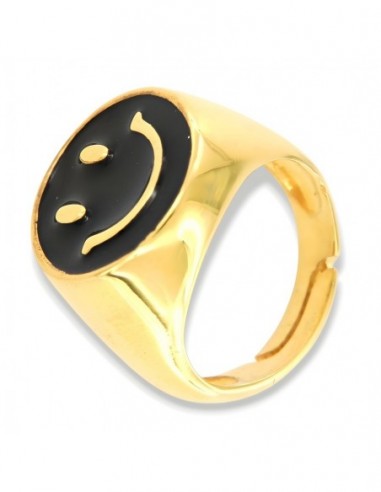 Anello Argento Dorato Chevalier Smile Nero [d70f5ec5]