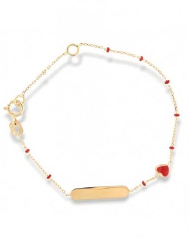 Bracciale Oro Giallo Neonato Sfere Rosse Cuore Rosso [46b156dd]