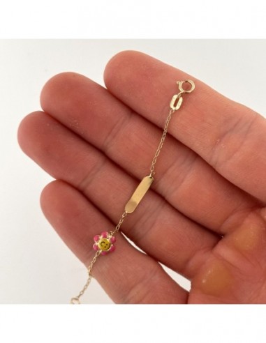 Bracciale Oro Giallo Neonato Piastra Fiore Colorato [0ccb8c7f]