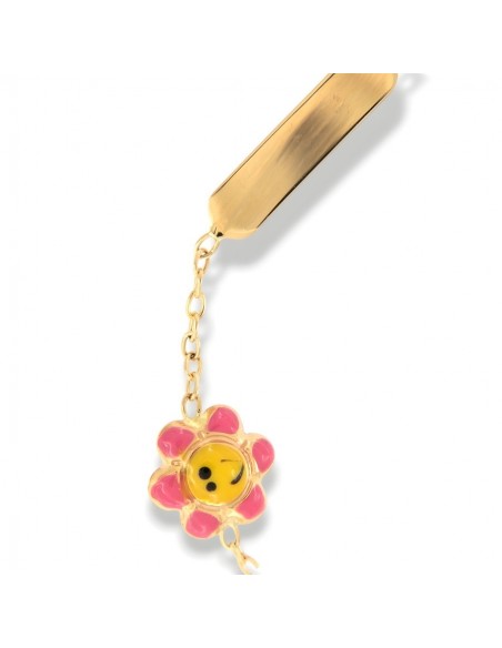 Bracciale Oro Giallo Neonato Piastra Fiore Colorato [bbd64d7b]