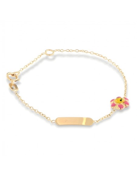 Bracciale Oro Giallo Neonato Piastra Fiore Colorato [be860a65]