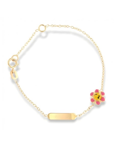 Bracciale Oro Giallo Neonato Piastra Fiore Colorato [099bcb61]