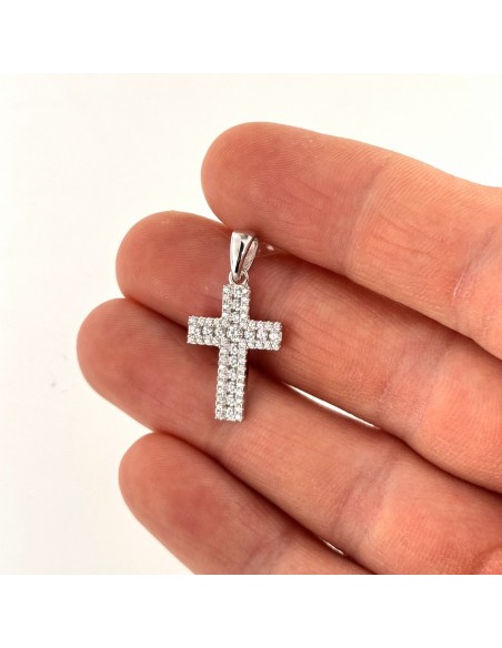 Ciondolo Argento Rodiato Croce Zirconi Bianchi [5a2b8465]
