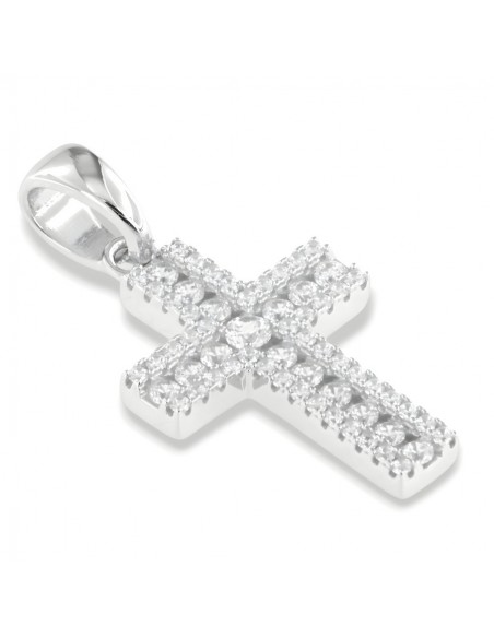 Ciondolo Argento Rodiato Croce Zirconi Bianchi [ed364561]