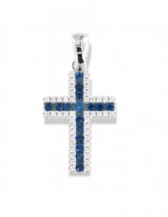Ciondolo Argento Rodiato Croce Zirconi Blu Bianchi [d833a6dc]