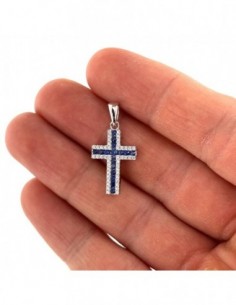 Ciondolo Argento Rodiato Croce Zirconi Blu Bianchi [d833a6dc] 2
