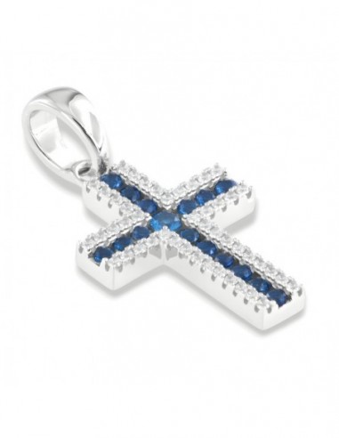 Ciondolo Argento Rodiato Croce Zirconi Blu Bianchi [3c4c2f0e]