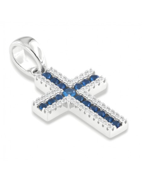 Ciondolo Argento Rodiato Croce Zirconi Blu Bianchi [3c4c2f0e]