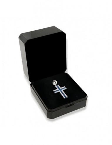 Ciondolo Argento Rodiato Croce Zirconi Blu Bianchi [8e01a914]