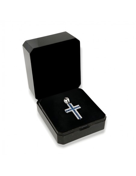 Ciondolo Argento Rodiato Croce Zirconi Blu Bianchi [8e01a914]