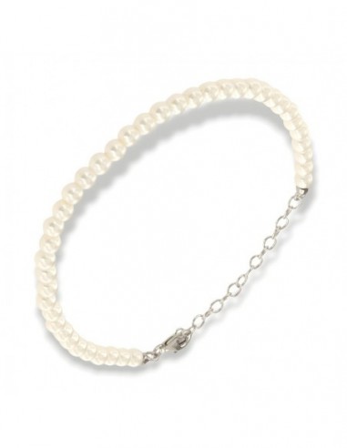 Bracciale Perle Sintetiche Bianche 4MM Chiusura Argento [14d0f225]