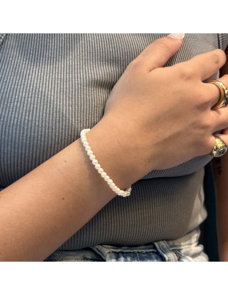Bracciale Perle Sintetiche Bianche 4MM Chiusura Argento [3f17d829]
