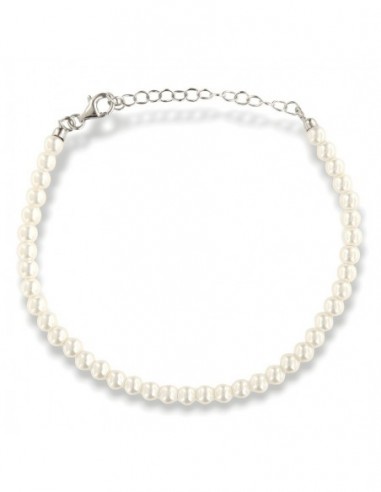 Bracciale Perle Sintetiche Bianche 4MM Chiusura Argento [3a479f37]