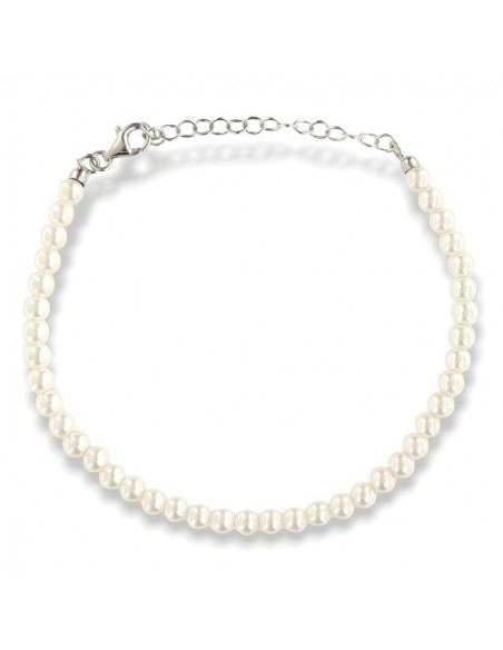 Bracciale Perle Sintetiche Bianche 4MM Chiusura Argento [3a479f37]