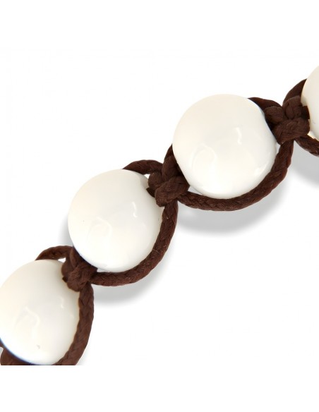 Bracciale Macramè Sfere Bianche Laccio Marrone [6114b64c]