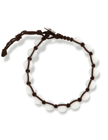 Bracciale Macramè Sfere Bianche Laccio Marrone [d3593056]