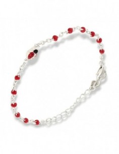 Bracciale Argento Rodiato Neonato Coccinella Sfere Rosse [38c4de13]