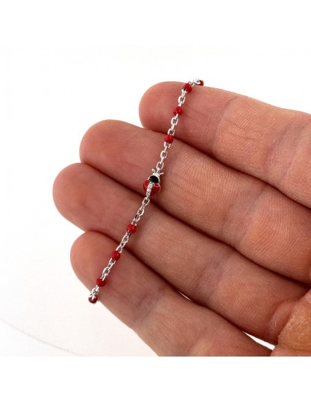 Bracciale Argento Rodiato Neonato Coccinella Sfere Rosse [2828ff45]