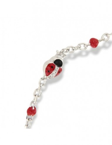 Bracciale Argento Rodiato Neonato Coccinella Sfere Rosse [9f353e41]