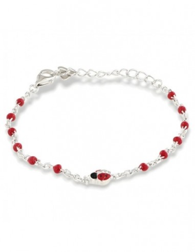 Bracciale Argento Rodiato Neonato Coccinella Sfere Rosse [9a65795f]