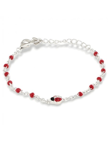 Bracciale Argento Rodiato Neonato Coccinella Sfere Rosse [9a65795f]