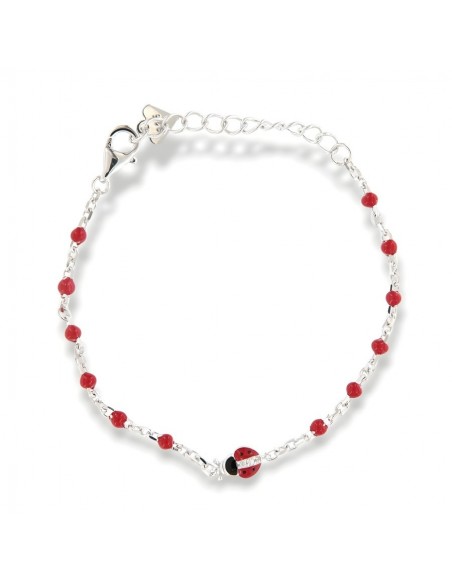 Bracciale Argento Rodiato Neonato Coccinella Sfere Rosse [2d78b85b]