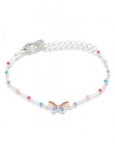 Bracciale Argento Rodiato Neonato Farfalla Sfere Colorate [132abb54]