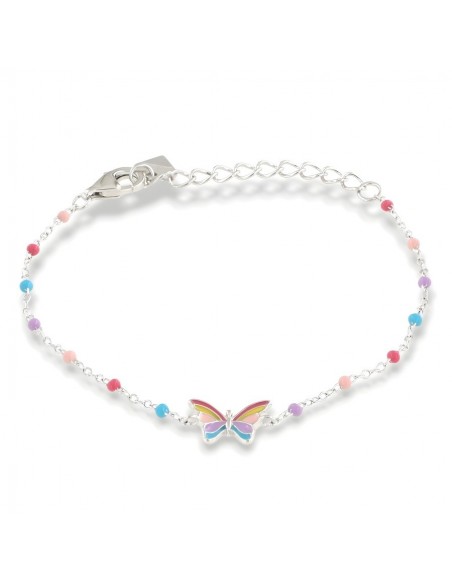 Bracciale Argento Rodiato Neonato Farfalla Sfere Colorate [132abb54]