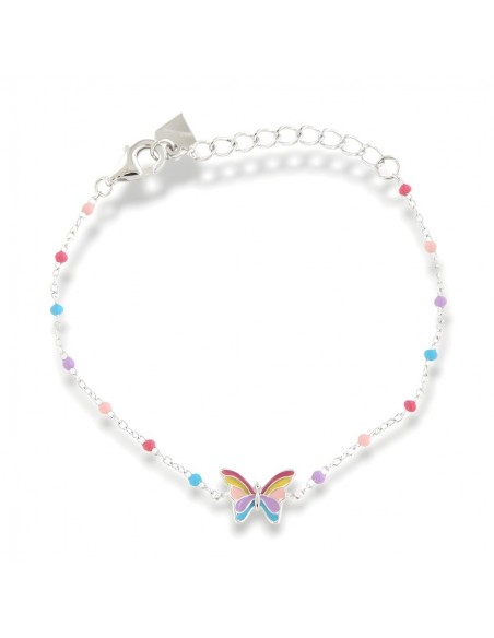 Bracciale Argento Rodiato Neonato Farfalla Sfere Colorate [a4377a50]
