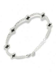 Bracciale Argento Rodiato Tennis Fiori Neri Zirconi Bianchi [59639a5f]