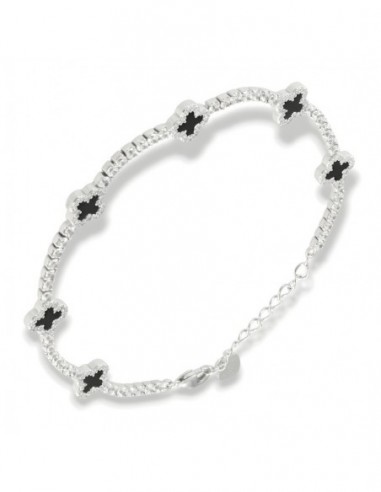 Bracciale Argento Rodiato Tennis Fiori Neri Zirconi Bianchi [59639a5f]