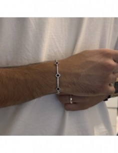 Bracciale Argento Rodiato Tennis Fiori Neri Zirconi Bianchi [59639a5f] 2
