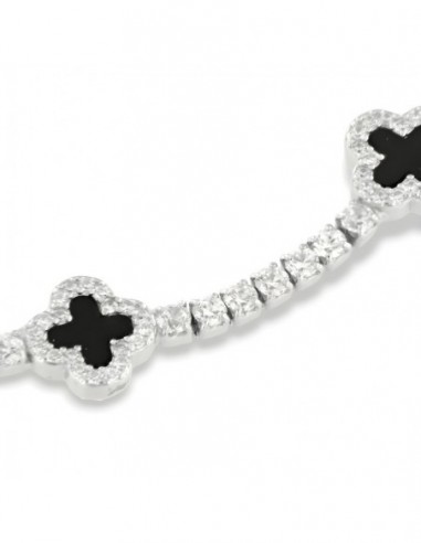 Bracciale Argento Rodiato Tennis Fiori Neri Zirconi Bianchi [833df74f]