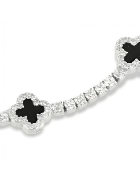 Bracciale Argento Rodiato Tennis Fiori Neri Zirconi Bianchi [833df74f]