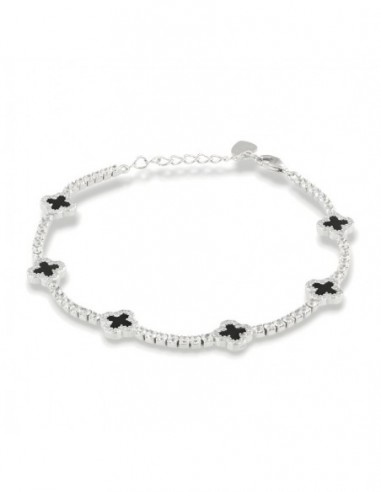 Bracciale Argento Rodiato Tennis Fiori Neri Zirconi Bianchi [866db051]