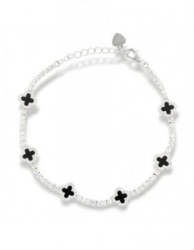 Bracciale Argento Rodiato Tennis Fiori Neri Zirconi Bianchi [31707155]